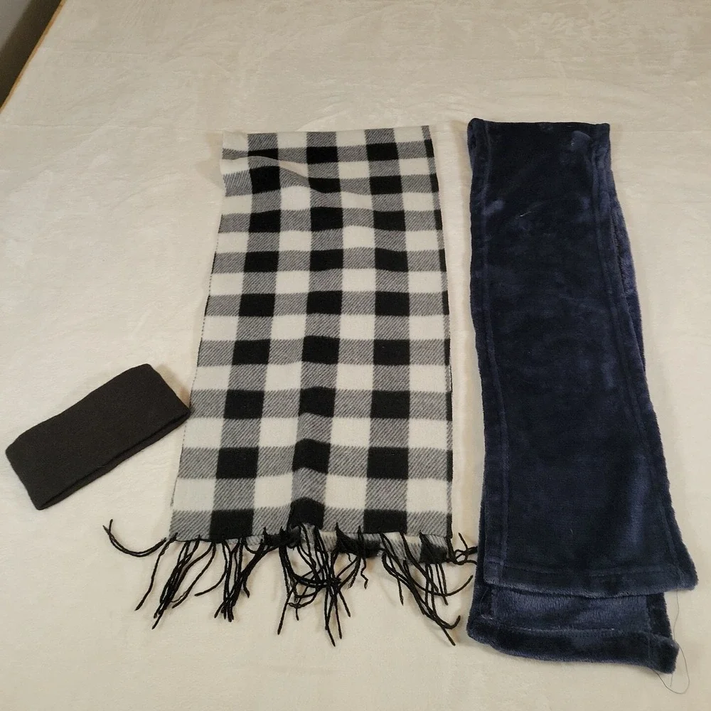 Men Women Scarves Super Soft Luxurious Winter Scarves 1 Plaid & 1 Blue Scarf